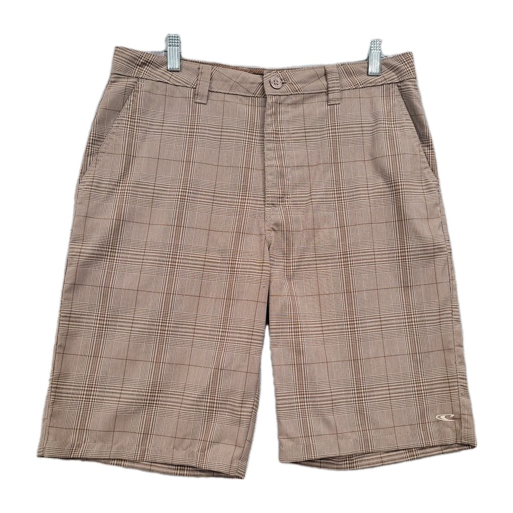 O'Neill Shorts Men's Size 32 Plaid Golf Casual Chino Bermuda Tan Flat Front